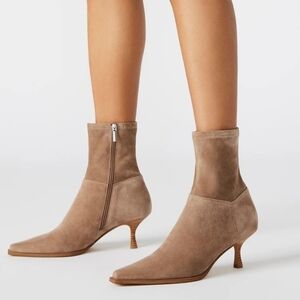 Ophelia Roe Suede Kitten Heel Ankle Boots - Taupe